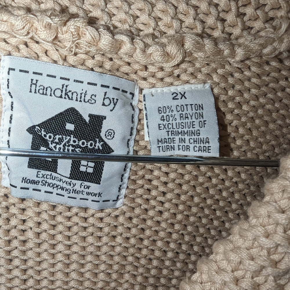Vintage Storybook Knits Long Handknit Ruffle Trim Cardigan - Picture 4 of 5